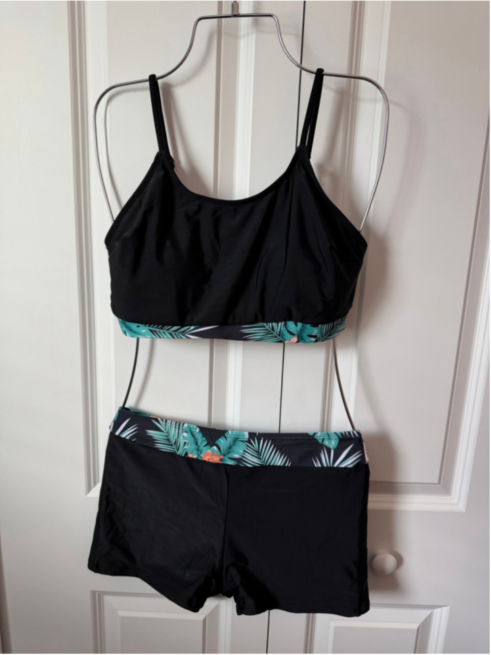 Unbranded Black & Green Tropical Print Bikini Set M